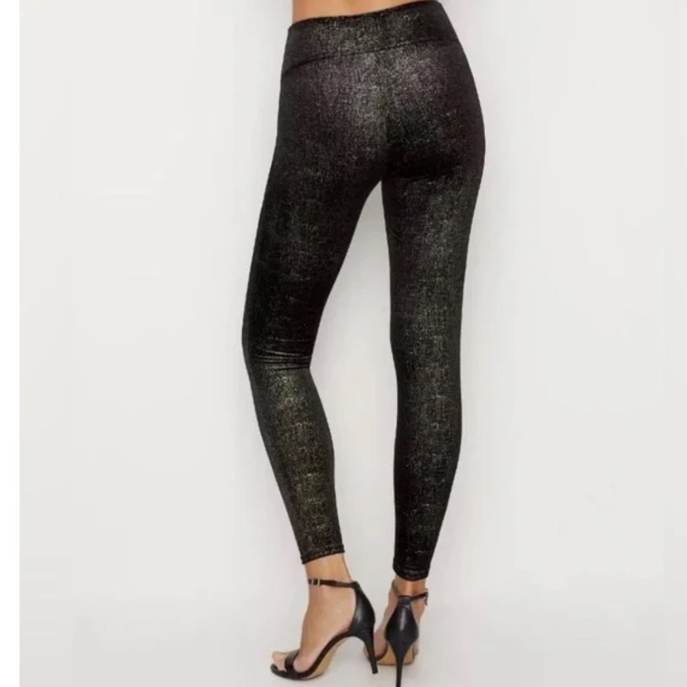 SPANX Shape Small Velvet Black Gold Metallic Textured High Waist Leggings Shine - Picture 5 of 14